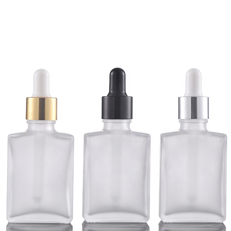 Hot sell CBD oil beard oil packing 30ml frosted clear rectangle glass dropper bottle with custom logo printing
