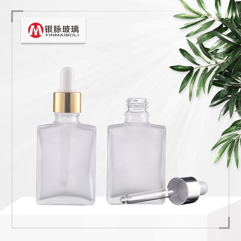 Hot sell CBD oil beard oil packing 30ml frosted clear rectangle glass dropper bottle with custom logo printing