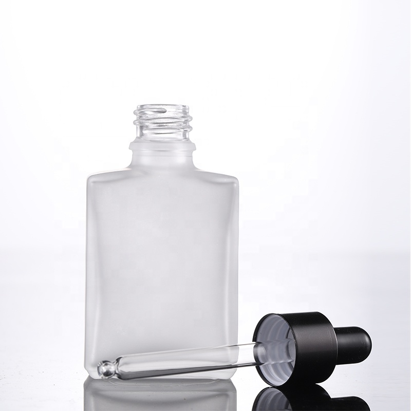 Hot sell CBD oil beard oil packing 30ml frosted clear rectangle glass dropper bottle with custom logo printing
