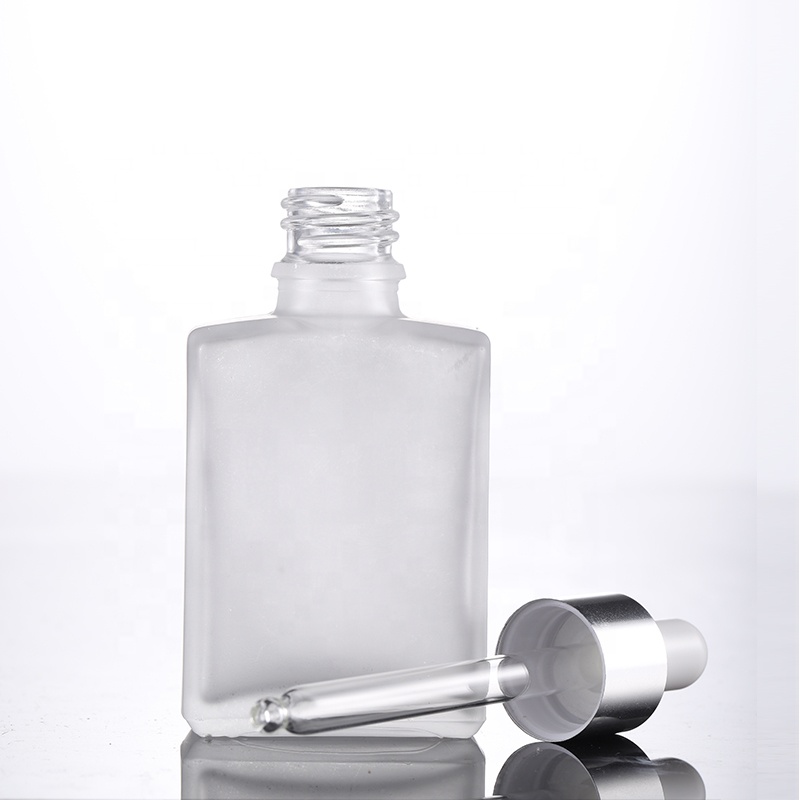 Hot sell CBD oil beard oil packing 30ml frosted clear rectangle glass dropper bottle with custom logo printing