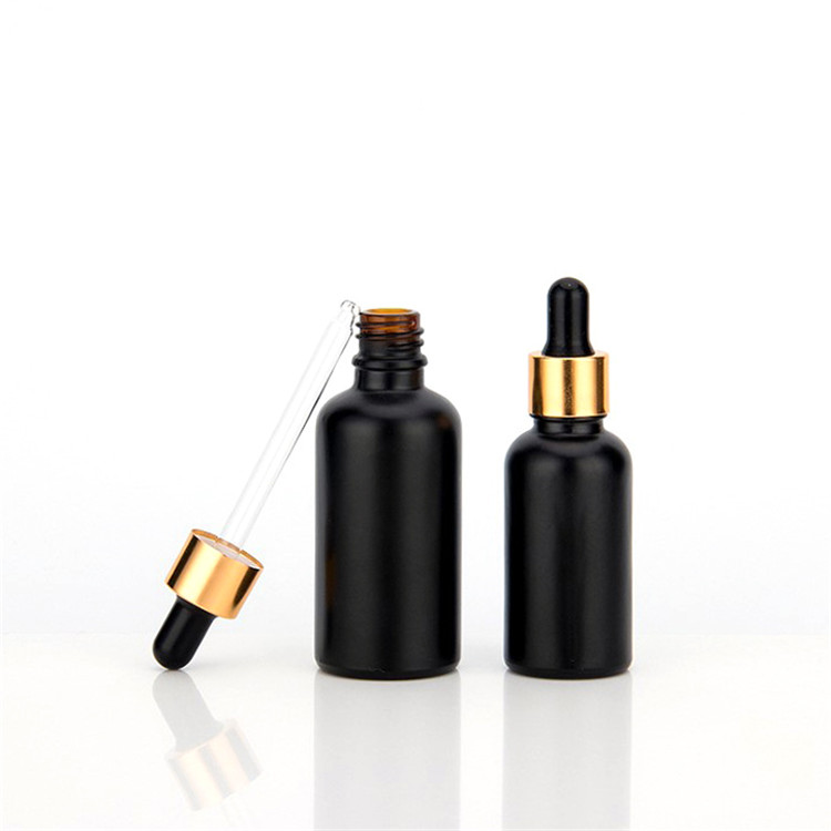 Hot sell CBD oil beard oil packing frosted glass dropper bottle 15ml 30ml black frosted bottle