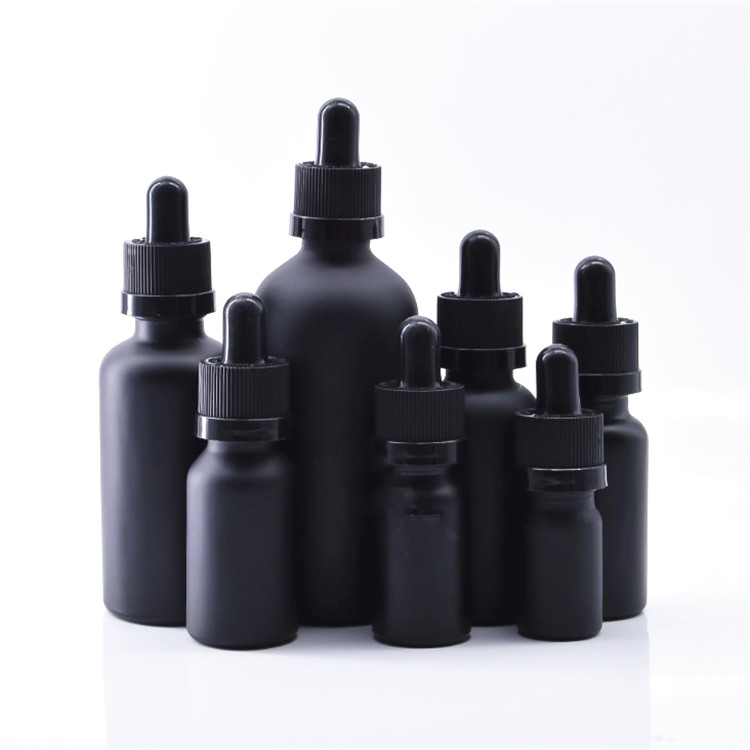 Hot sell CBD oil beard oil packing frosted glass dropper bottle 15ml 30ml black frosted bottle