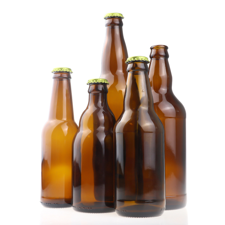 Hot sell amber 330ml empty glass beer bottles with metal crown cap