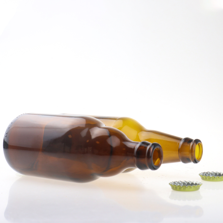 Hot sell amber 330ml empty glass beer bottles with metal crown cap