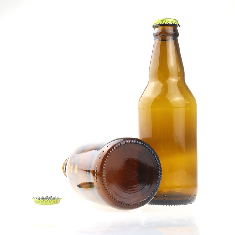 Hot sell amber 330ml empty glass beer bottles with metal crown cap