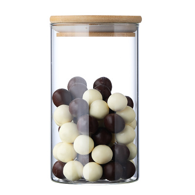 Hot sell borosilicate kitchen storage glass jar spice tea nut container with bamboo lid