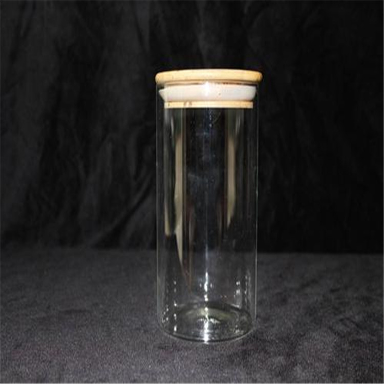 Hot sell borosilicate kitchen storage glass jar spice tea nut container with bamboo or wood lid