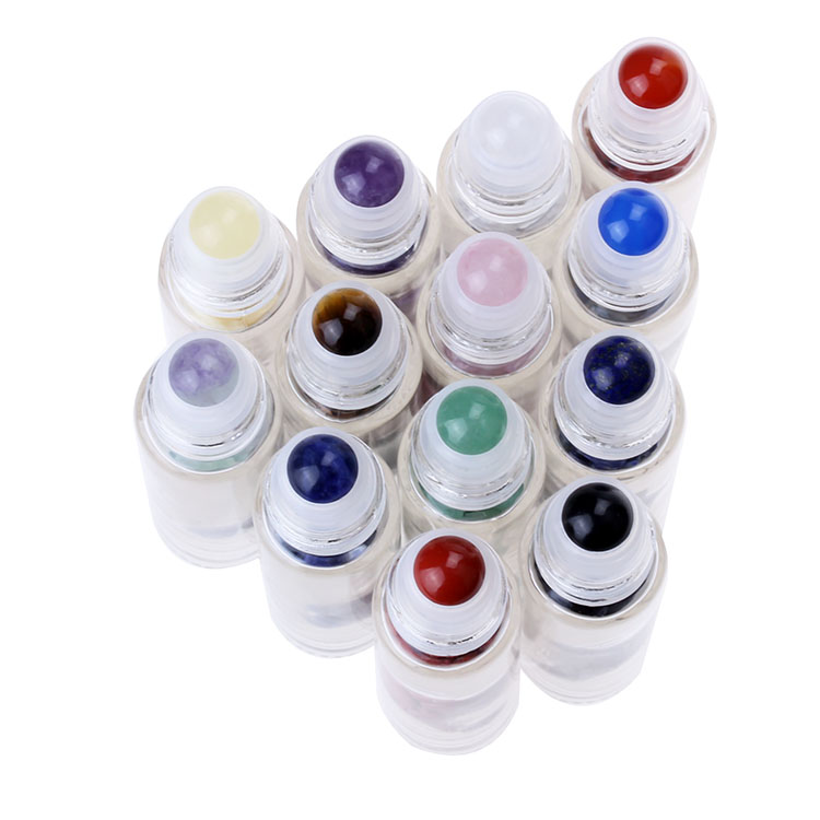 Hot sell in Philippines cosmetic packing colorful gradient color perfume bottles gemstone roller balls glass roller bottle 10ml