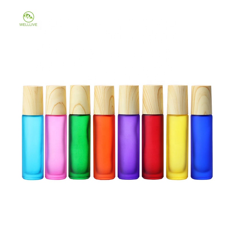 Hot sell in Philippines cosmetic packing colorful gradient color perfume bottles gemstone roller balls glass roller bottle 10ml