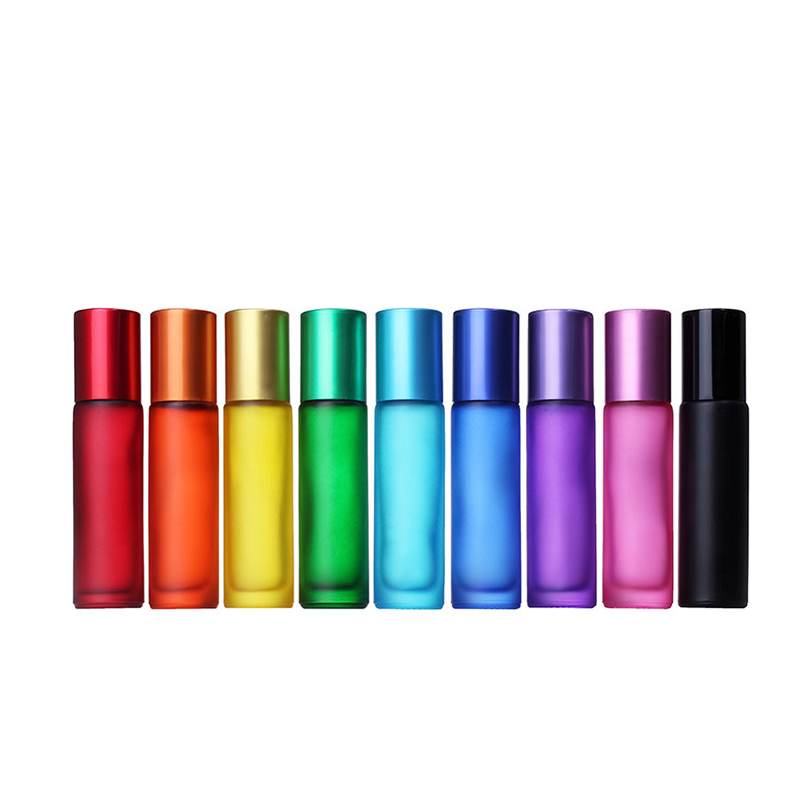 Hot sell in Philippines cosmetic packing colorful gradient color perfume bottles gemstone roller balls glass roller bottle 10ml
