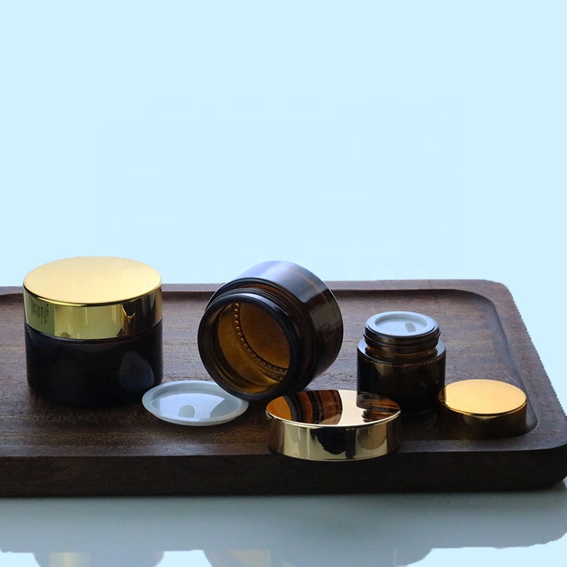 Hot sell round empty jar 50 ml cosmetics packaging 1.5 oz amber glass jar for cream (GJM12)