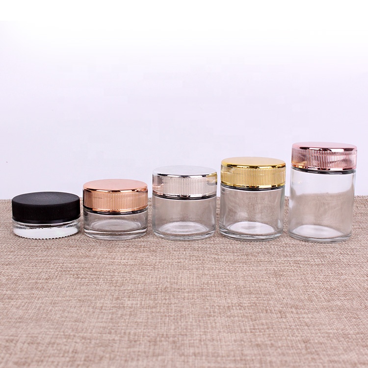 Hot selling 0.5oz 1oz 2oz 3oz 4oz clear glass round storage jars child resistant lid