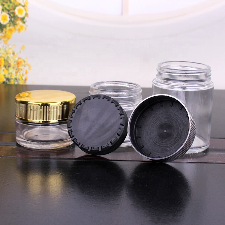 Hot selling 0.5oz 1oz 2oz 3oz 4oz clear glass round storage jars child resistant lid