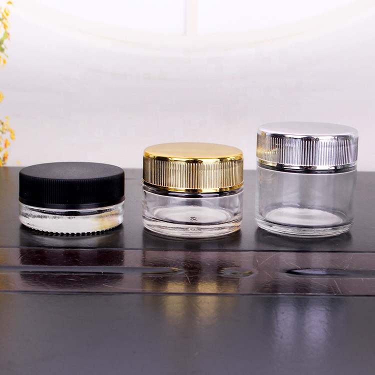Hot selling 0.5oz 1oz 2oz 3oz 4oz clear glass round storage jars child resistant lid