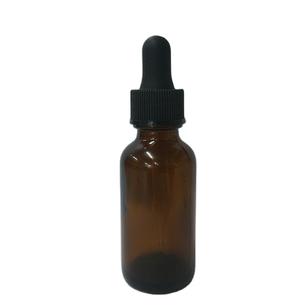 Hot-selling 1 oz 30ml amber boston round glass bottle with Black Glass Dropper
