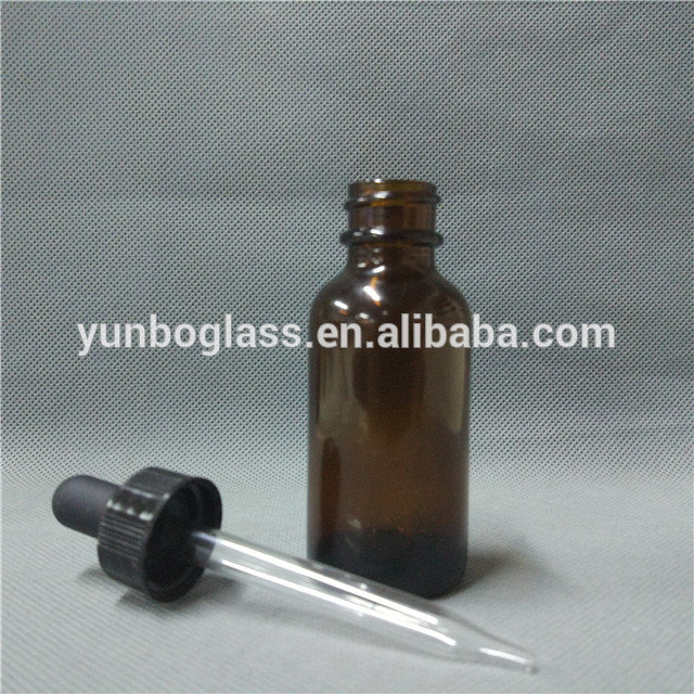 Hot-selling 1 oz 30ml amber boston round glass bottle with Black Glass Dropper