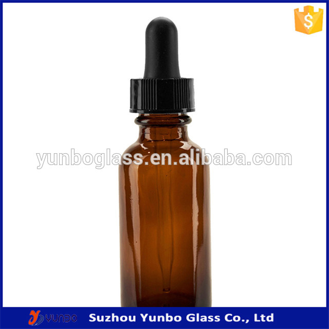 Hot-selling 1 oz 30ml amber boston round glass bottle with Black Glass Dropper