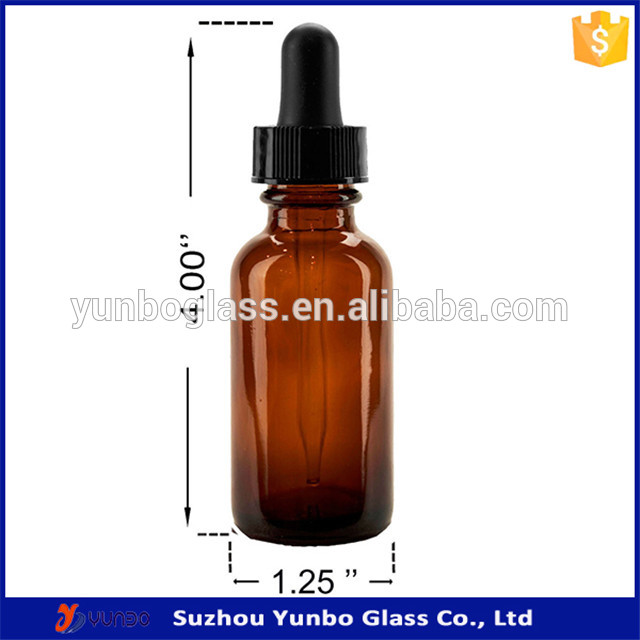 Hot-selling 1 oz 30ml amber boston round glass bottle with Black Glass Dropper
