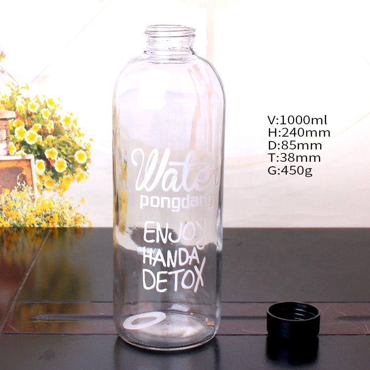 Hot selling 1000ml Round glass water bottle for juice beverage