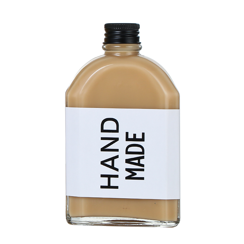 Hot selling 100ml 200ml 250ml 350ml 500ml flat transparent glass juice drink bottle with lid