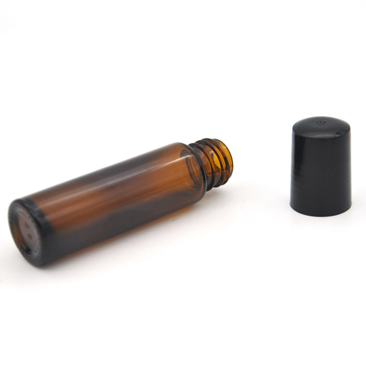 Hot selling 10ml amber roll on glass perfume bottle with metal roller ball and black plastic cap