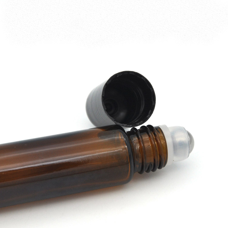 Hot selling 10ml amber roll on glass perfume bottle with metal roller ball and black plastic cap
