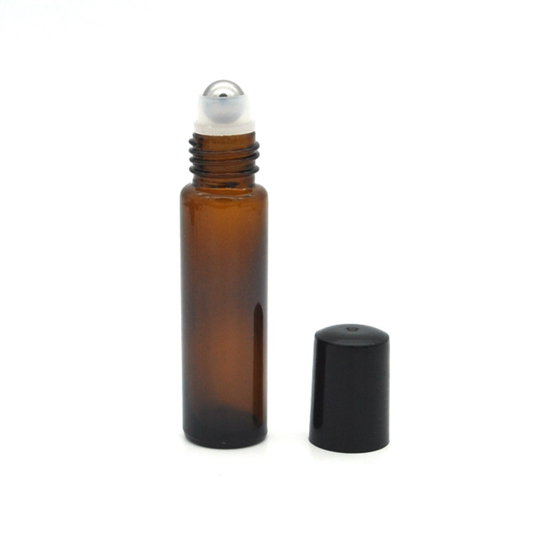 Hot selling 10ml amber roll on glass perfume bottle with metal roller ball and black plastic cap