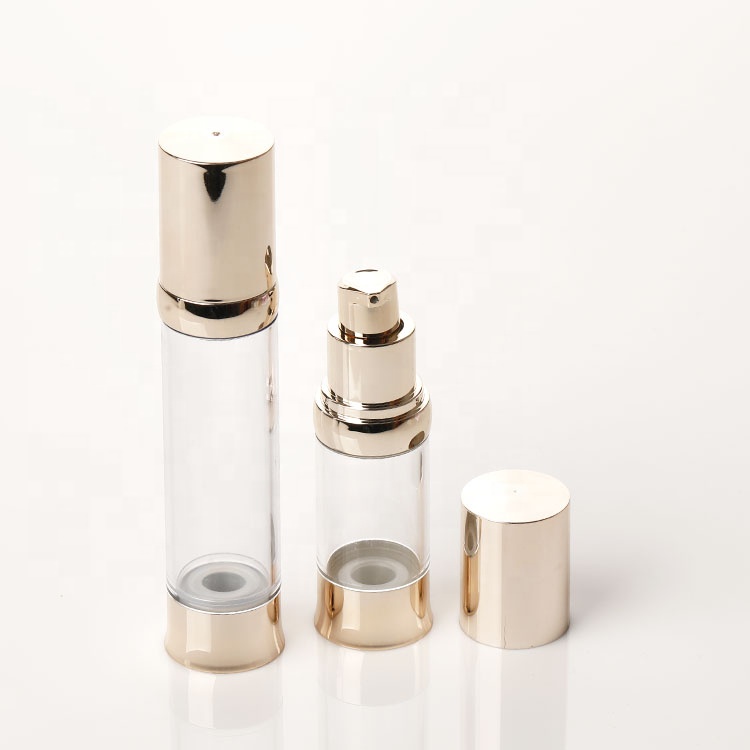 Hot selling 15ml 30ml 50ml 100ml gold silver cosmetic lotion airless pump bottle