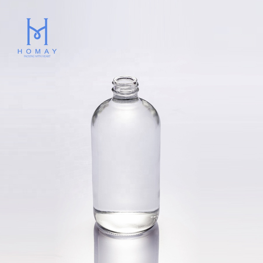 Hot selling 16oz amber clear blue boston round glass bottle with caps for drinks