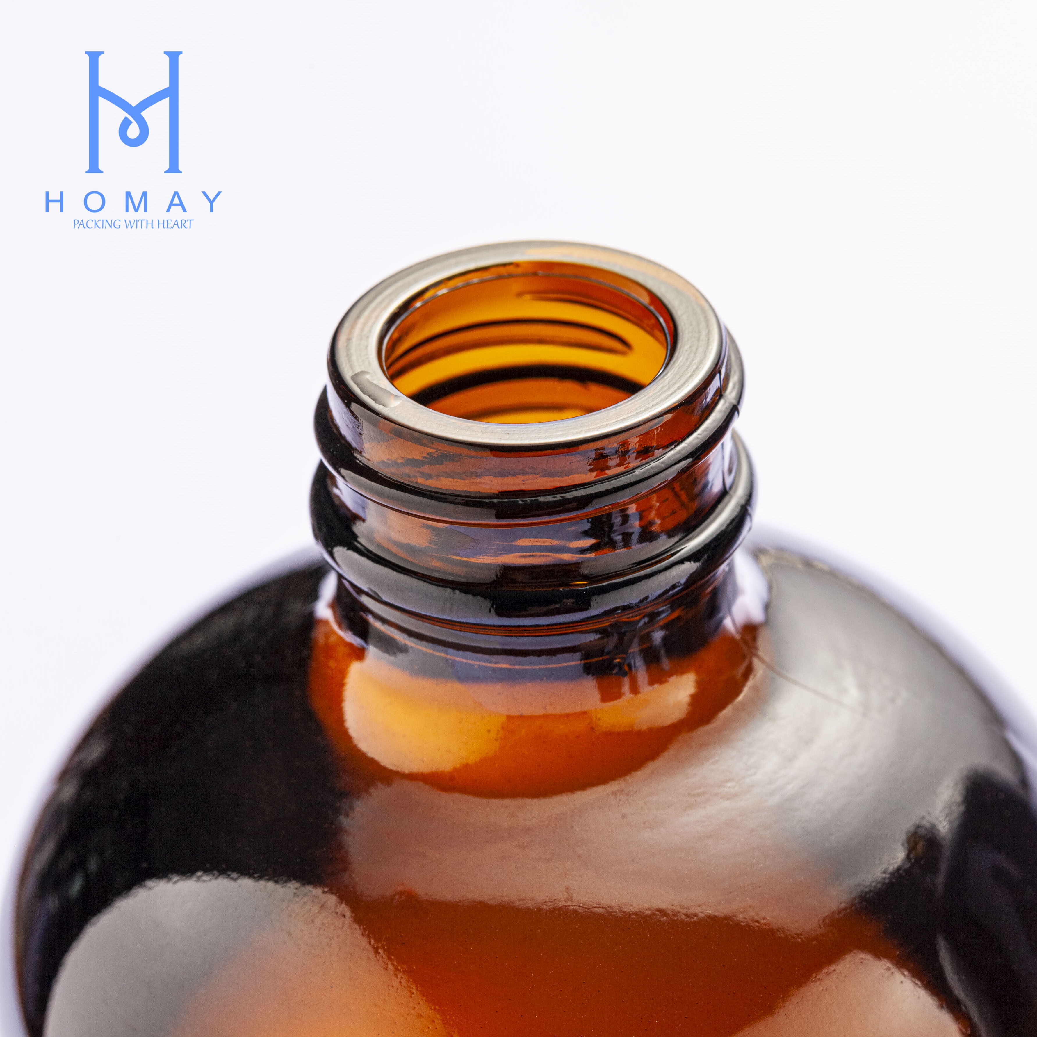 Hot selling 16oz amber clear blue boston round glass bottle with caps for drinks