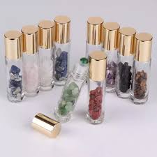 Hot selling 2020 gemstone and crystal essential oil rollber bottles with shinny gold lid