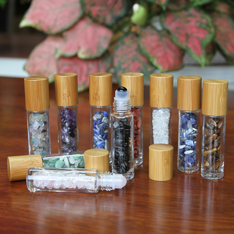 Hot selling 2020 gemstone and crystal essential oil rollber bottles with shinny gold lid