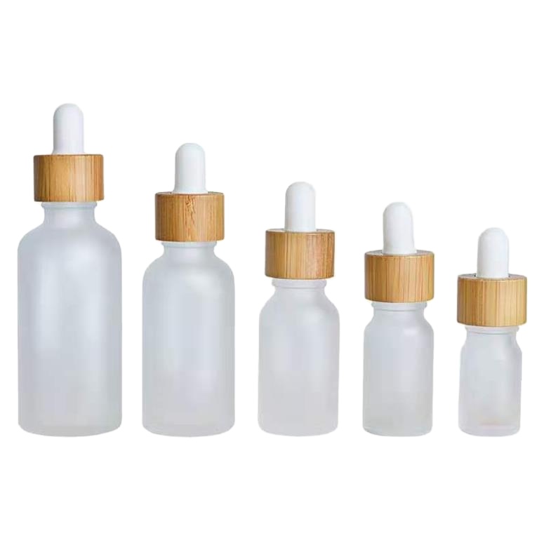 Hot selling 30ml 50ml Essential Oil Glass Dropper Bottle Frosted Glass Bottle with Bamboo Cap