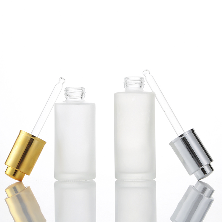 Hot selling 30ml 50ml custom logo cosmetic frosted glass bottle with silver cap pump head essential oil emulsion serum sub-bottl