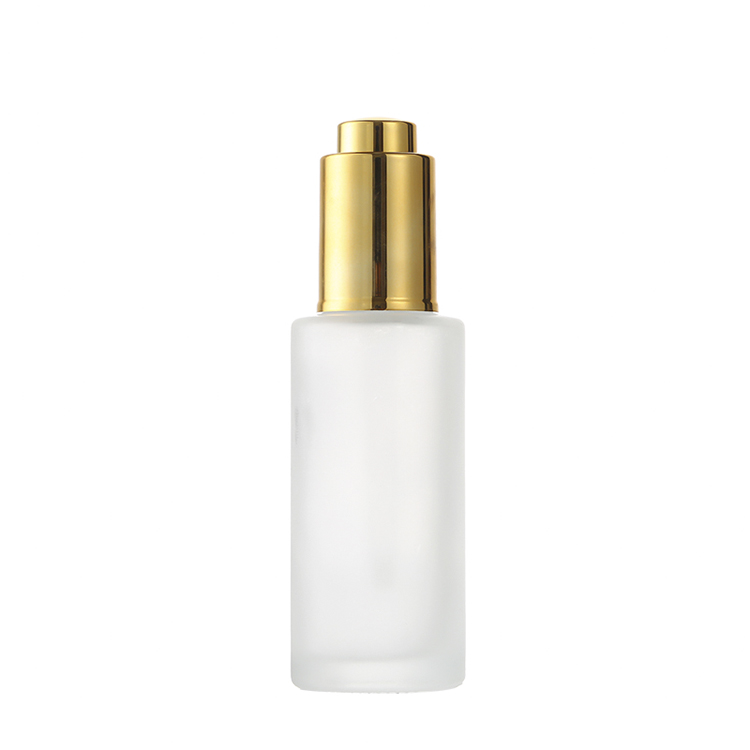 Hot selling 30ml 50ml custom logo cosmetic frosted glass bottle with silver cap pump head essential oil emulsion serum sub-bottl