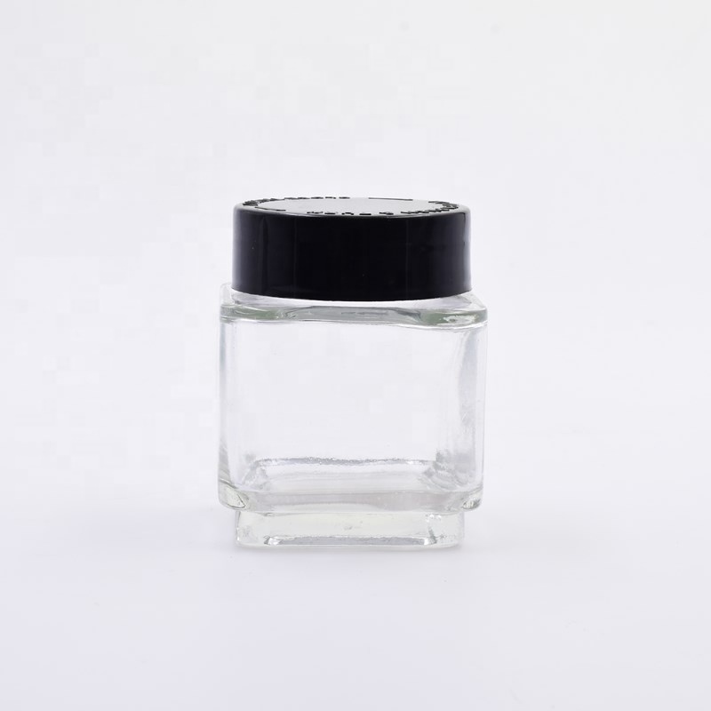 Hot selling 3oz 2oz tube clear square cosmetic kush packaging candle jar flower packaging child resistant glass jar with CR lid