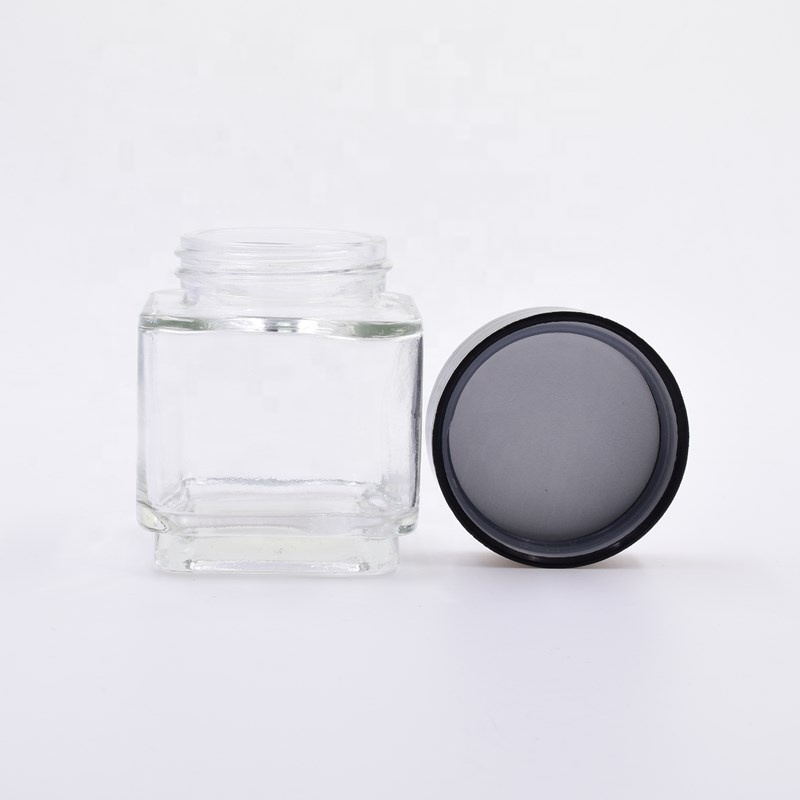 Hot selling 3oz 2oz tube clear square cosmetic kush packaging candle jar flower packaging child resistant glass jar with CR lid