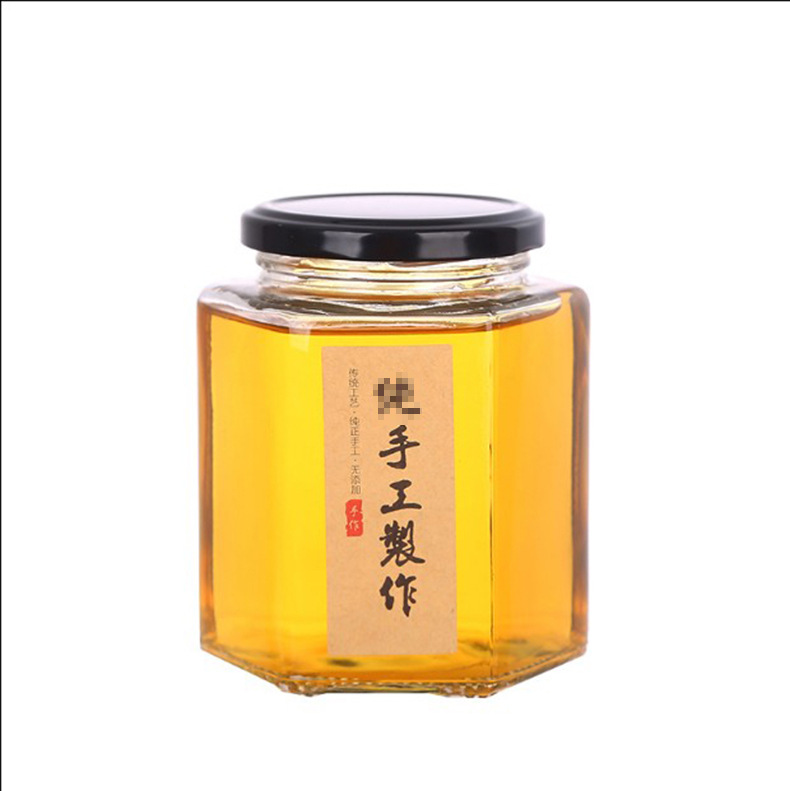 Hot selling 45ml 100ml 500ml clear polygon glass jar for honey/jam/pickles