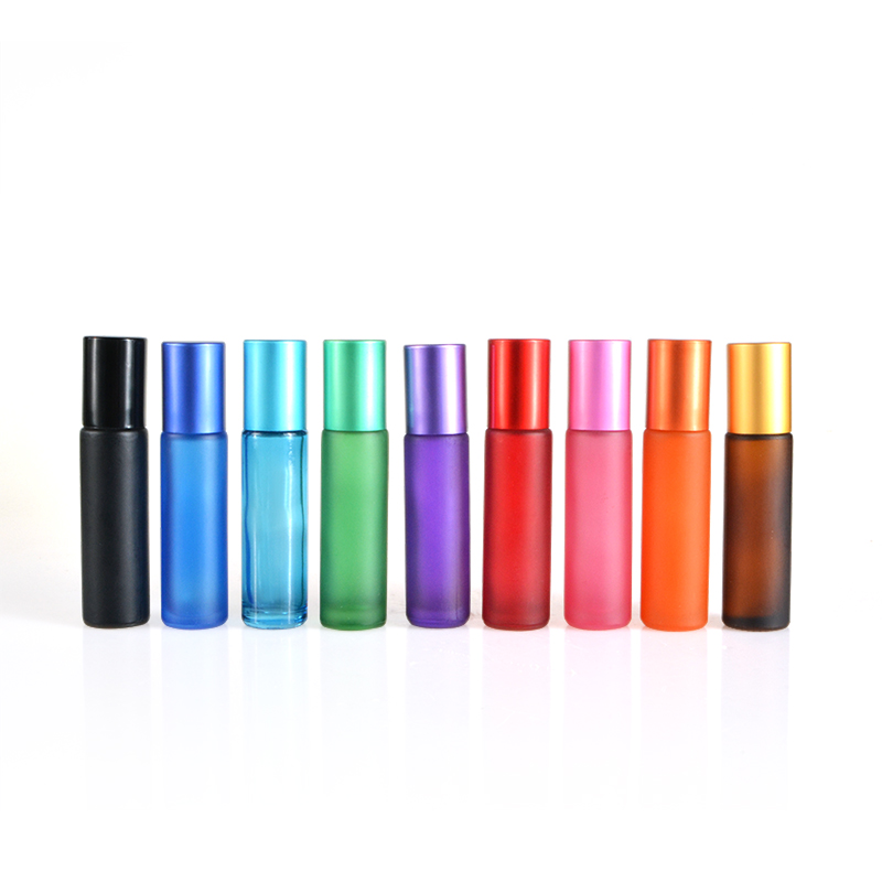 Hot selling 4ml 6ml 8ml 10ml 15ml customized colors essential oil  glass roller bottle with aluminum cap