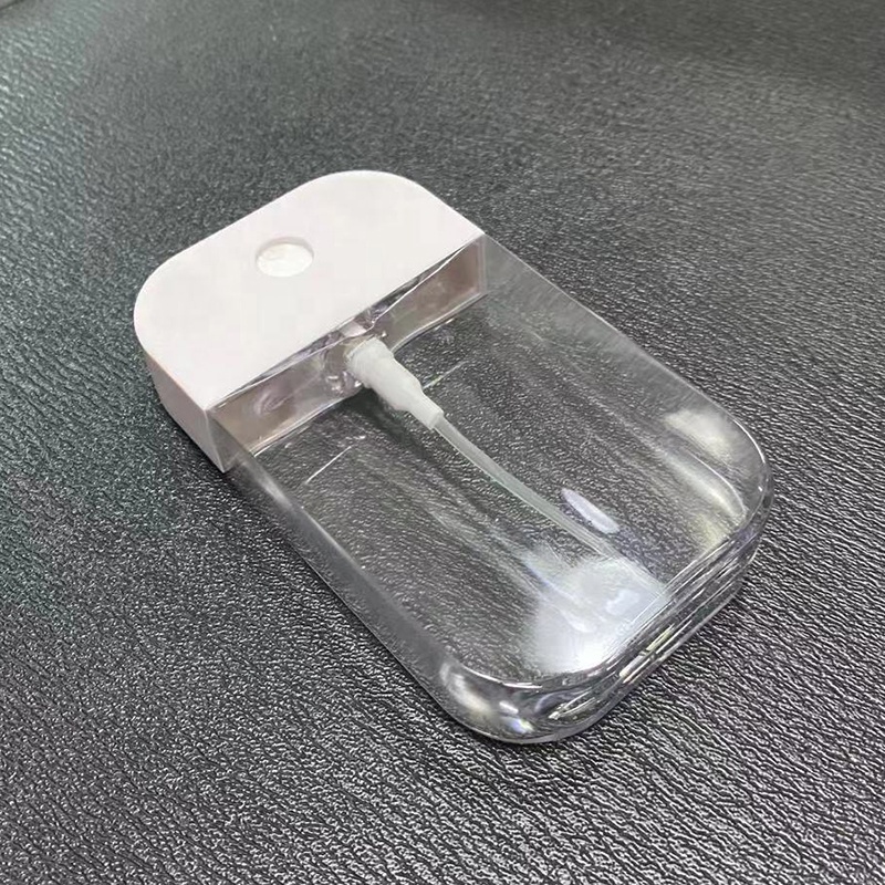Hot selling 50ml empty plastic hand sanitizer credit card type refillable perfume spray disinfectant bottle with keychain