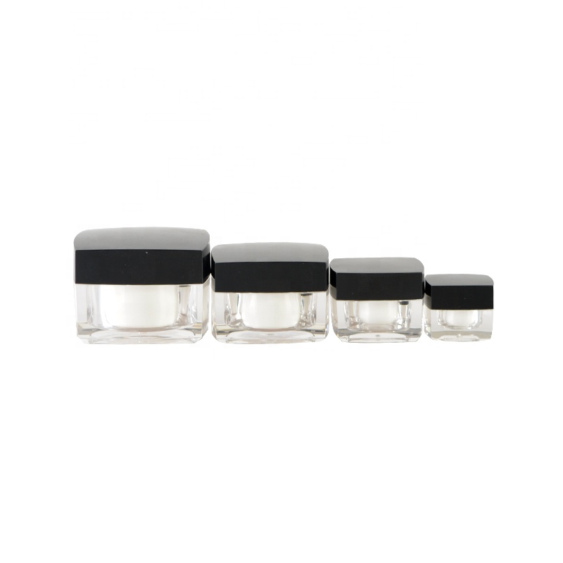 Hot selling 5g 10g 30g 50g Clear Matte Black Cosmetic Jars Square Shape with Black PP Cap