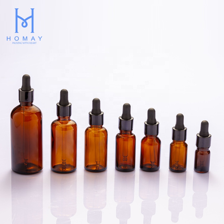 Hot selling 5ml/10ml/15ml/20ml/30ml/50ml/100ml amber clear green blue essential oil glass dropper bottle for cosmetic