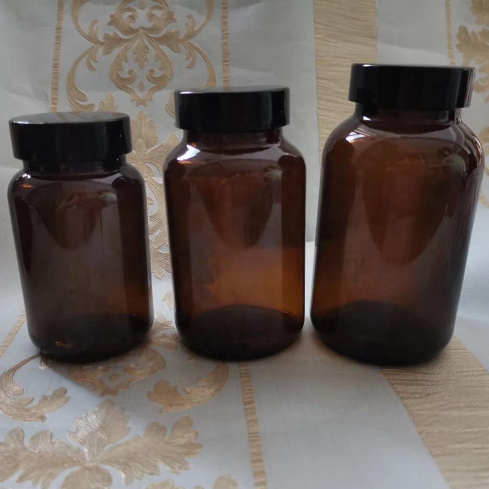 Hot selling 60cc 75cc 100cc Amber Wide Mouth Tablet Glass Bottle With Aluminum screrw cap for health care