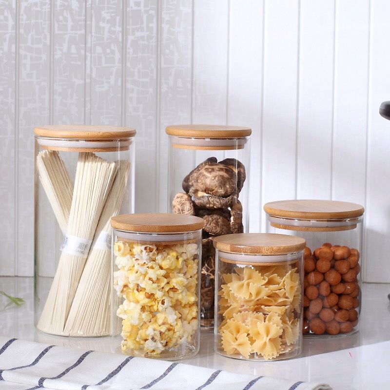 Hot selling 750ml glass jars airtight lid made of eco-friendly bamboo or wooden for home storage and organiCation GSJ-029C