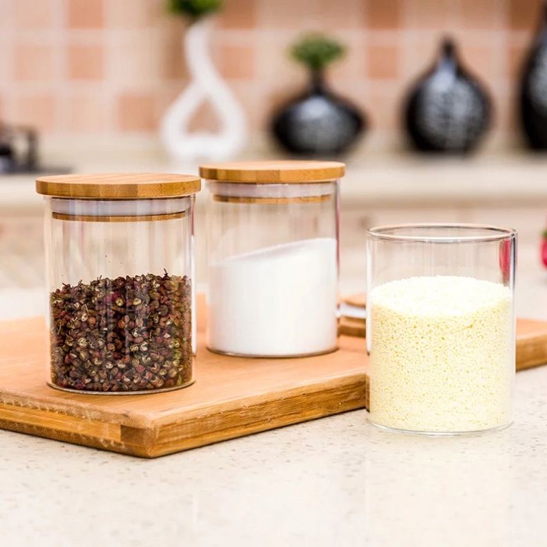 Hot selling 750ml glass jars airtight lid made of eco-friendly bamboo or wooden for home storage and organiCation GSJ-029C