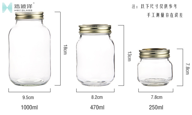 Hot selling 8oz 16oz 30oz mason honey glass jar with metal screw lid