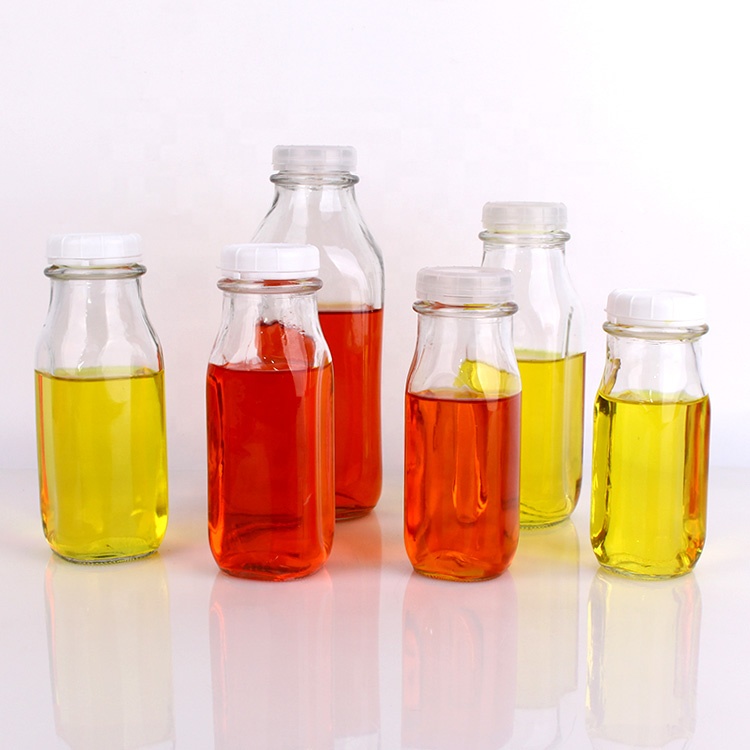 Hot selling 8oz 16oz 32oz Custom Private label Square glass bottle for beverage milk with cap