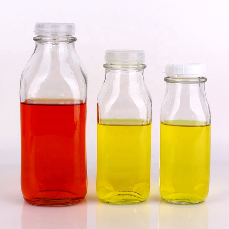 Hot selling 8oz 16oz 32oz Custom Private label Square glass bottle for beverage milk with cap
