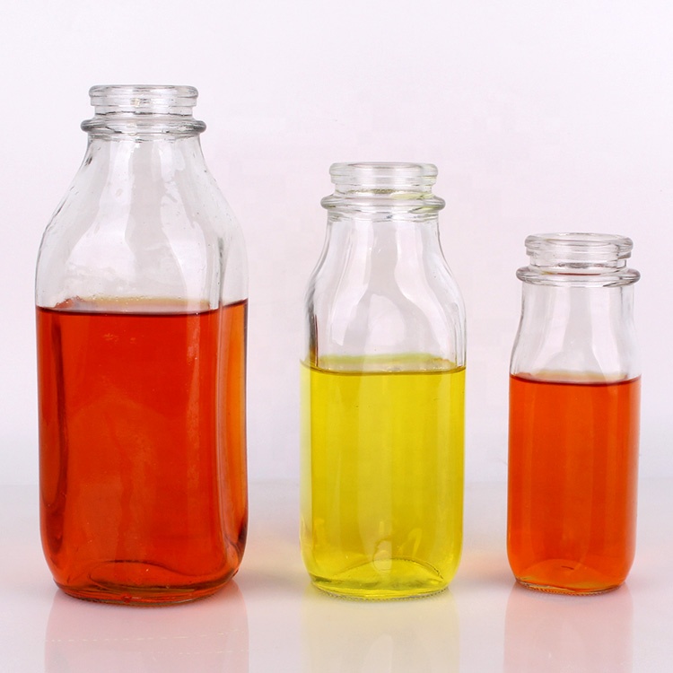 Hot selling 8oz 16oz 32oz Custom Private label Square glass bottle for beverage milk with cap
