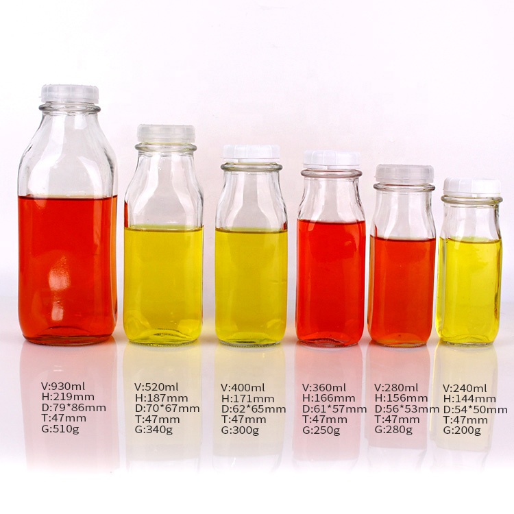 Hot selling 8oz 16oz 32oz Custom Private label Square glass bottle for beverage milk with cap